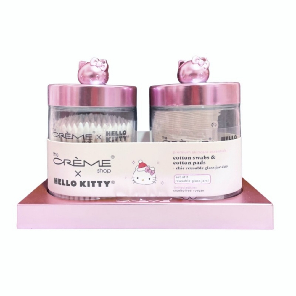 New in Box - Hello Kitty - The Creme Shop - Cotton Swabs and Cotton Pads Jar Set